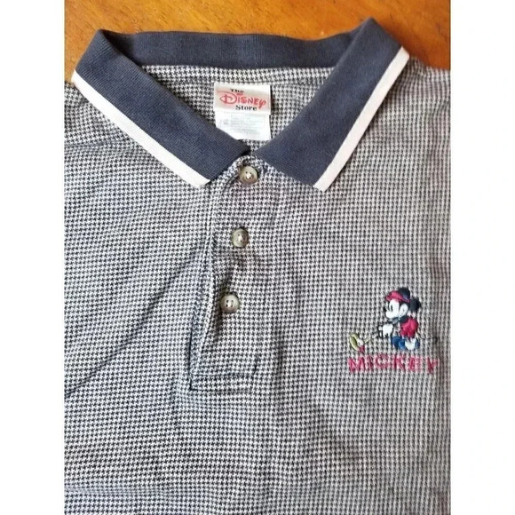 Disney Store Mickey Mouse Short Sleeve Golf Polo Shirt Mens Sz XL Houndstooth - Picture 2 of 7